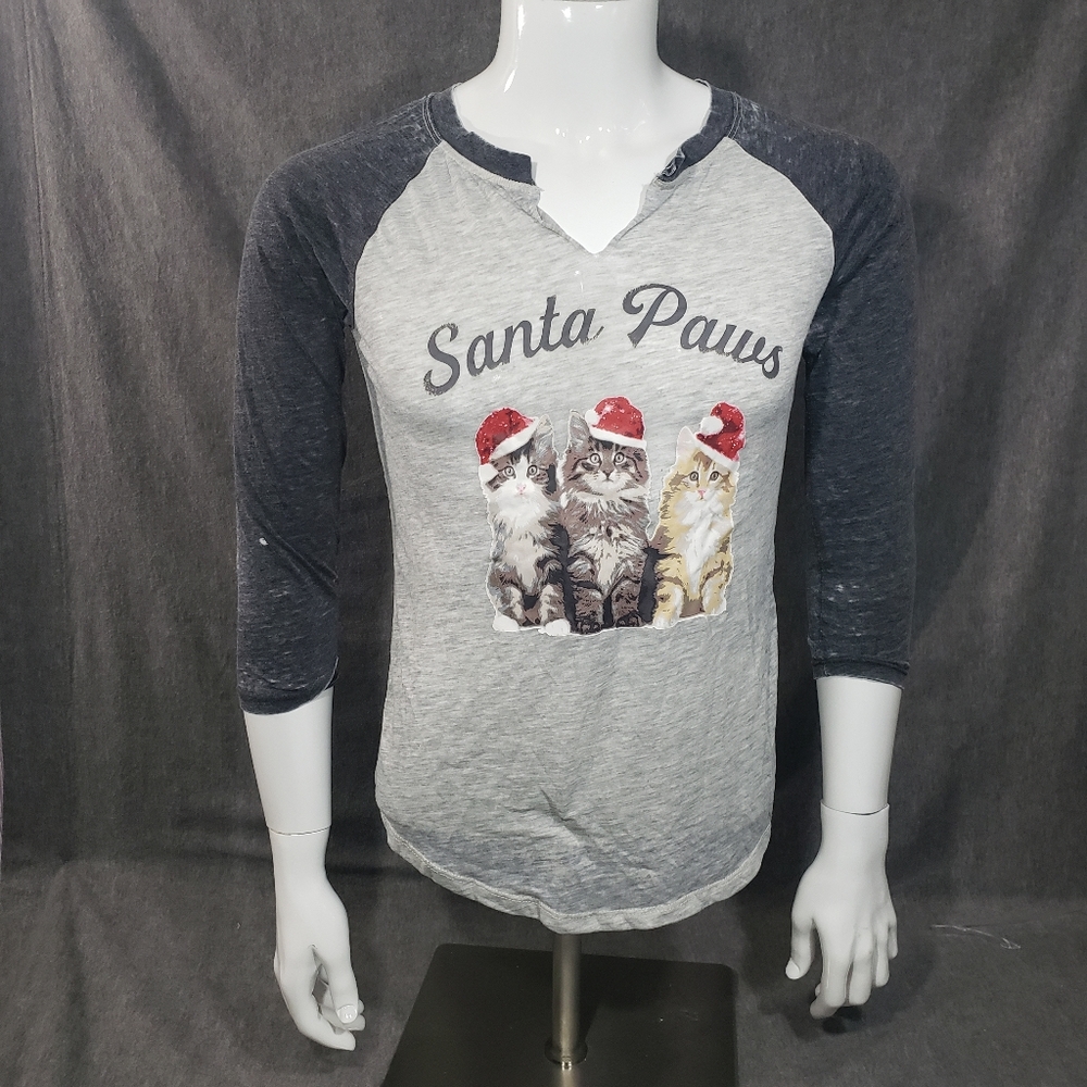 Grayson Threads Santa Paws  Woman's Size Small Stretch Top Christmas Cats